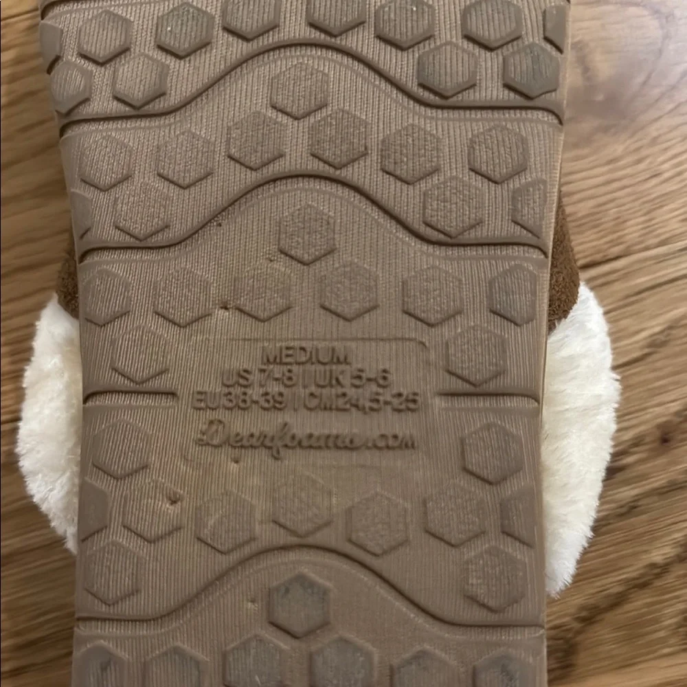 Brown Suede Slippers with Cream Fur Lining - Picture 2 of 2